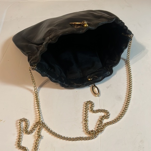 Norman Kaplan Las Vegas Shoulder Bag Gold Chain Clasp Strap Genuine Leather - Picture 6 of 10